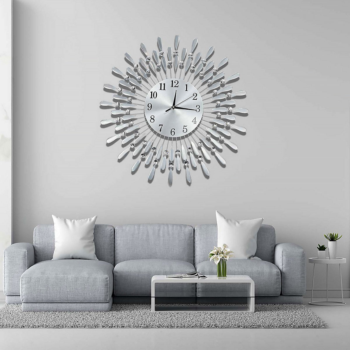 60cm Diamante Beaded Crystals Quartz Jeweled Wall Clock Home Decor Livingroom-Furniture Kingdom