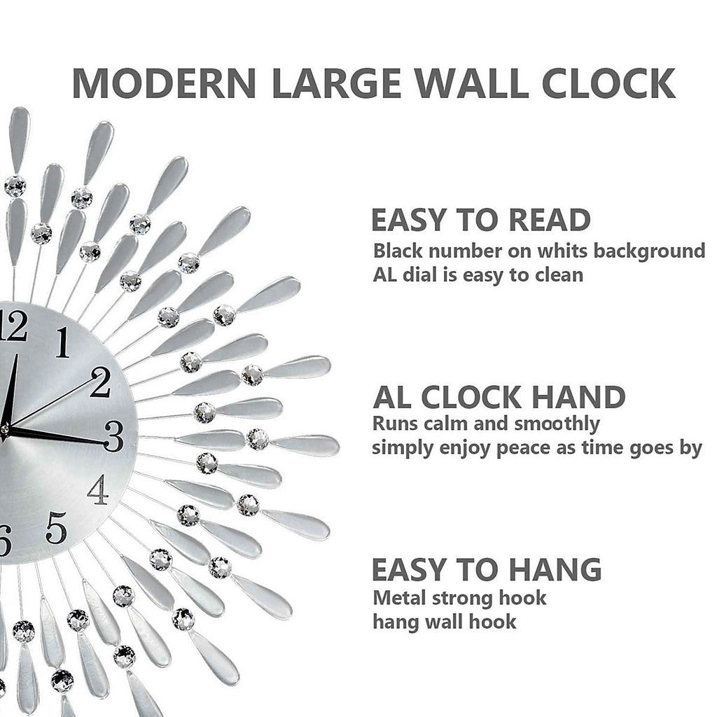 60cm Diamante Beaded Crystals Quartz Jeweled Wall Clock Home Decor Livingroom-Furniture Kingdom