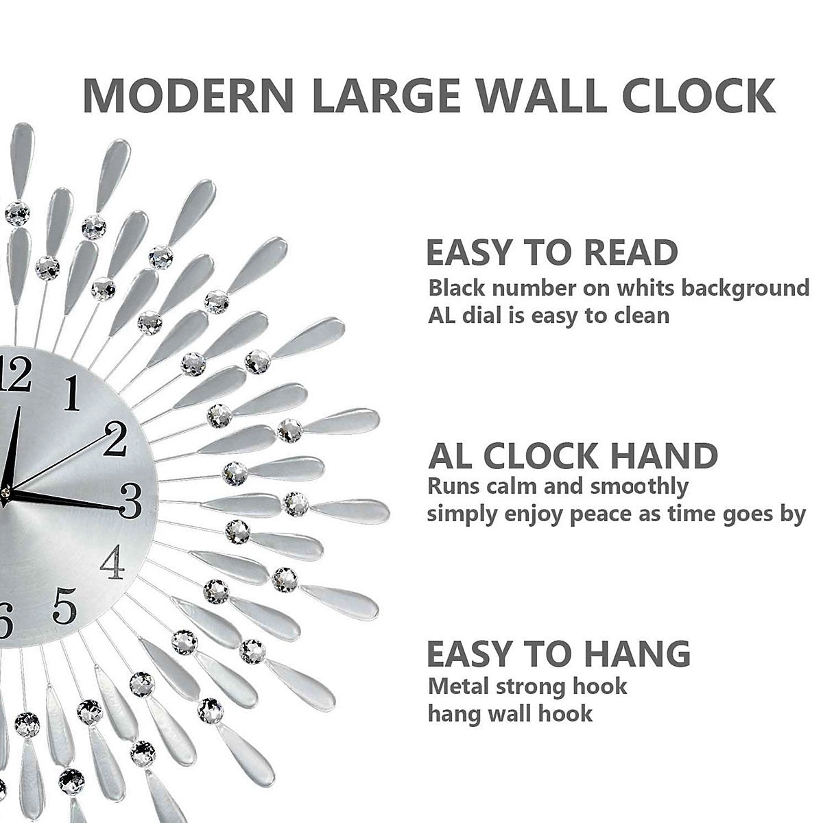 60cm Diamante Beaded Crystals Quartz Jeweled Wall Clock Home Decor Livingroom-Furniture Kingdom