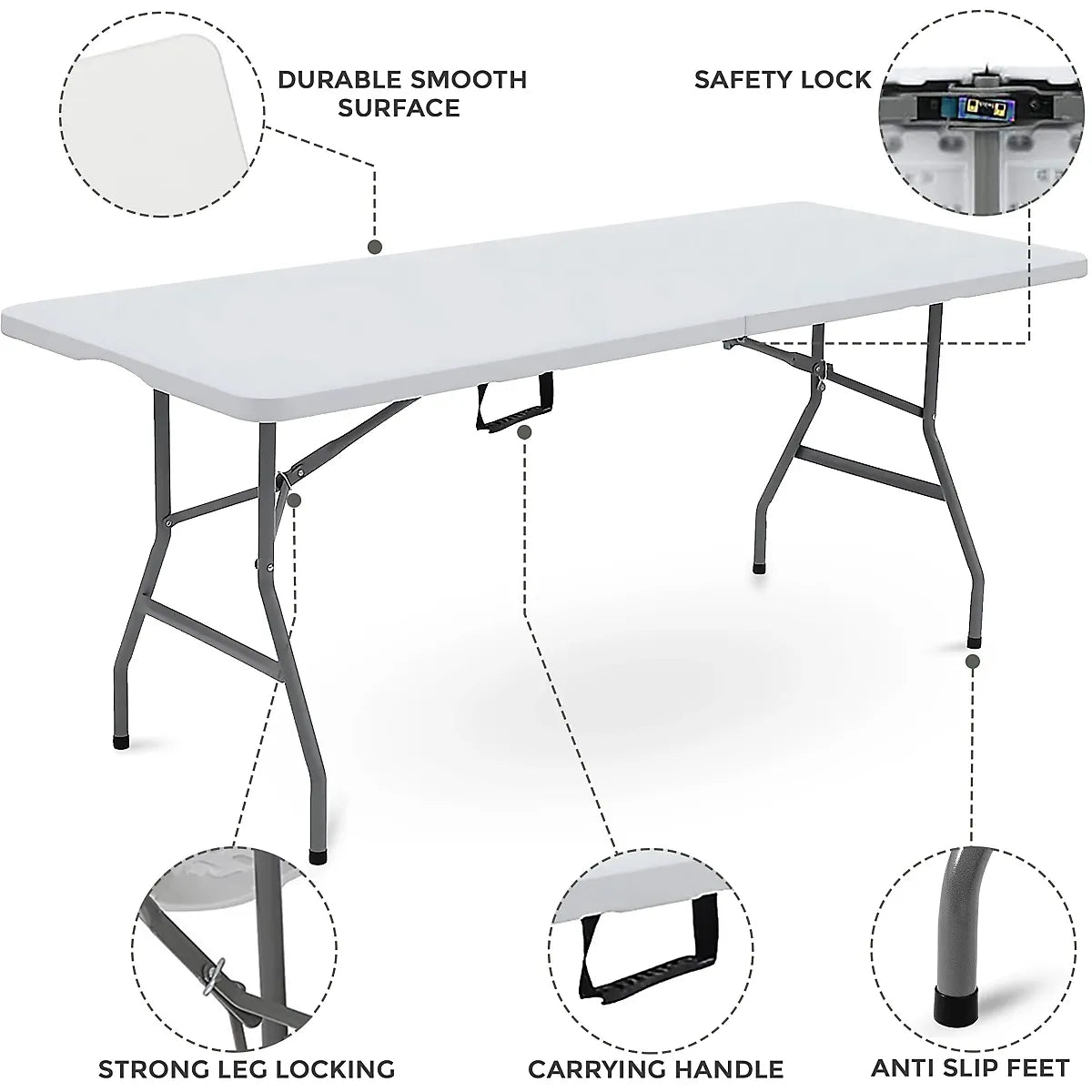 6ft Catering Camping Heavy Duty Folding Trestle Table Picnic Bbq Party-Furniture Kingdom