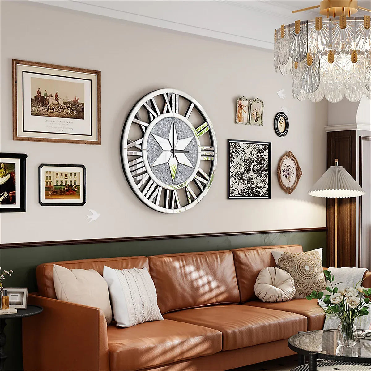 Artloge 60cm Sparkly Silver Crushed Diamond Clock Crystal Mirror Wall Clock Roman Numeral-Furniture Kingdom