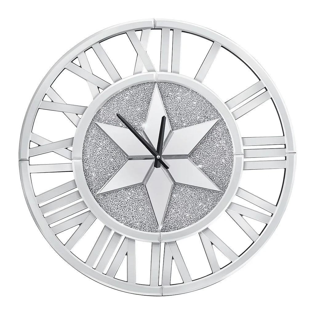 Artloge 60cm Sparkly Silver Crushed Diamond Clock Crystal Mirror Wall Clock Roman Numeral-Furniture Kingdom