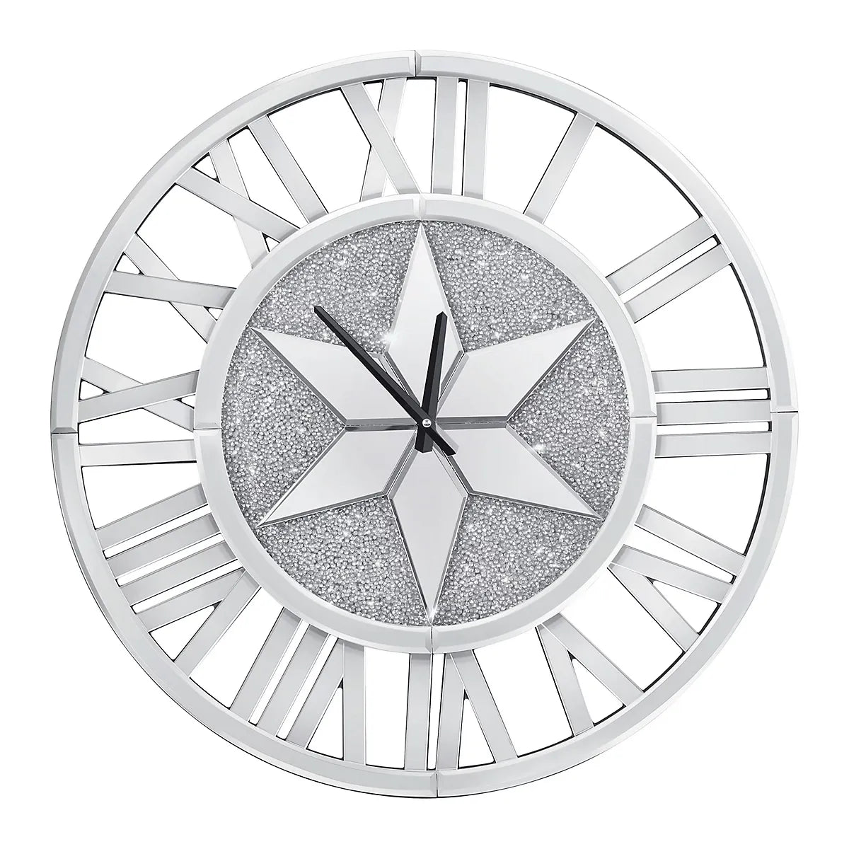 Artloge 60cm Sparkly Silver Crushed Diamond Clock Crystal Mirror Wall Clock Roman Numeral-Furniture Kingdom