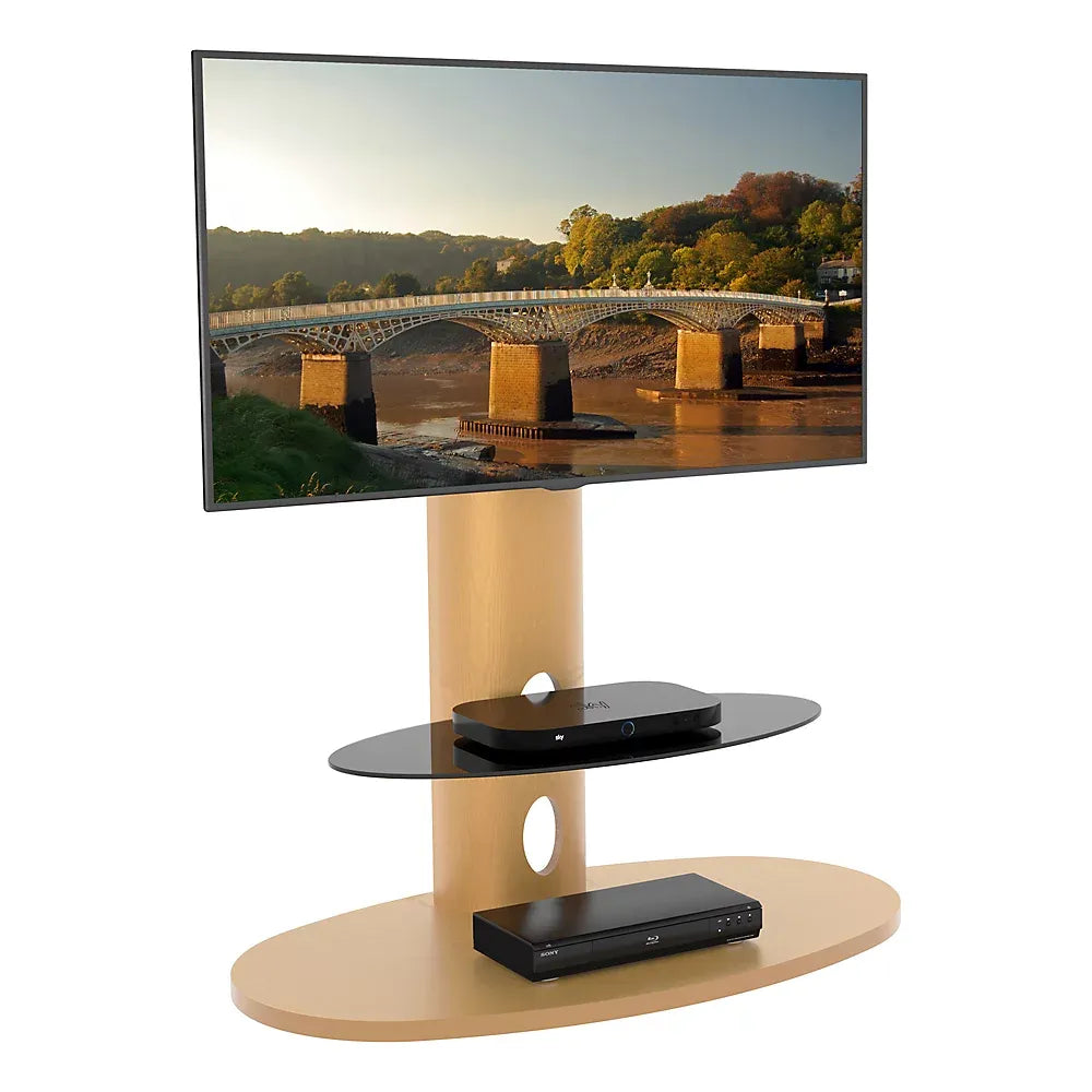 AVF Affinity Chepstow Plus 93cm Oval TV Stand, for TVs 32-65" - Oak-Furniture Kingdom