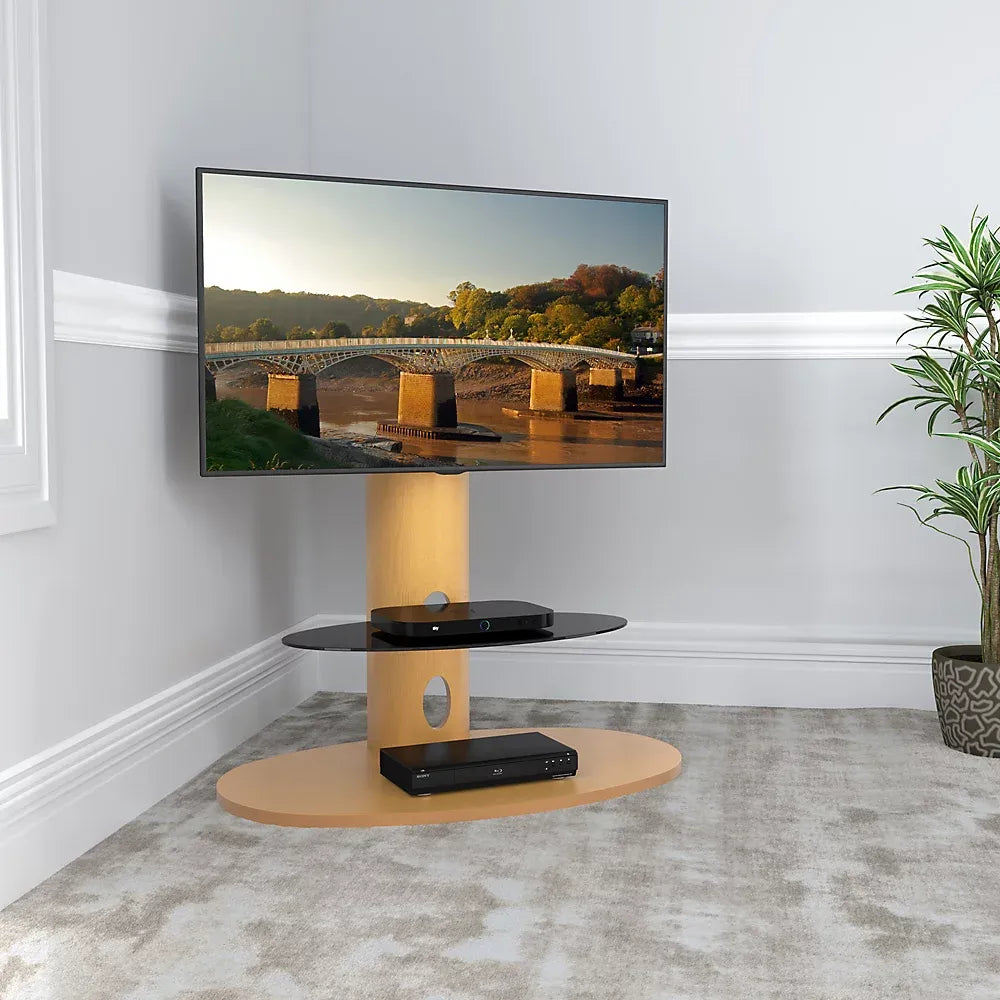 AVF Affinity Chepstow Plus 93cm Oval TV Stand, for TVs 32-65" - Oak-Furniture Kingdom