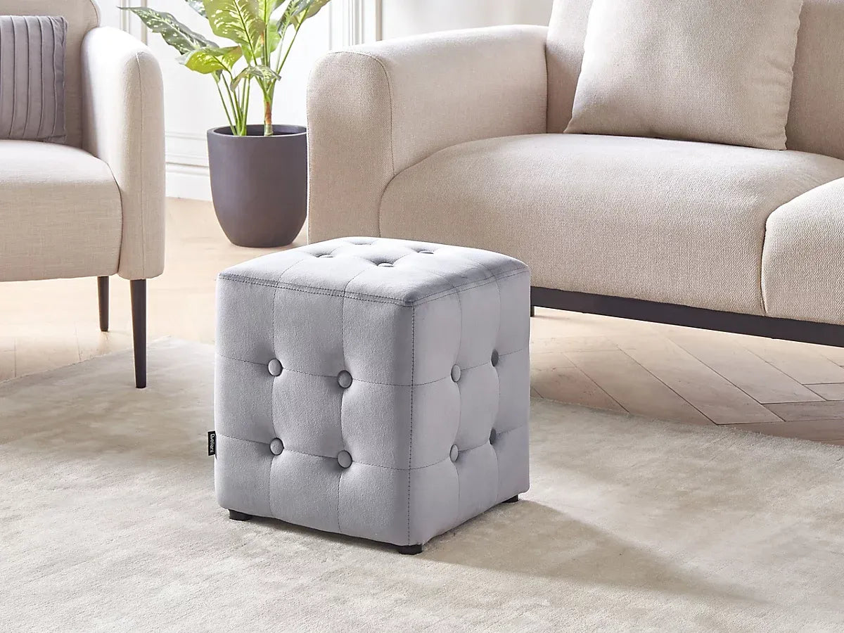 Beliani Retro Pouffe WISCONSIN Velvet Grey-Furniture Kingdom