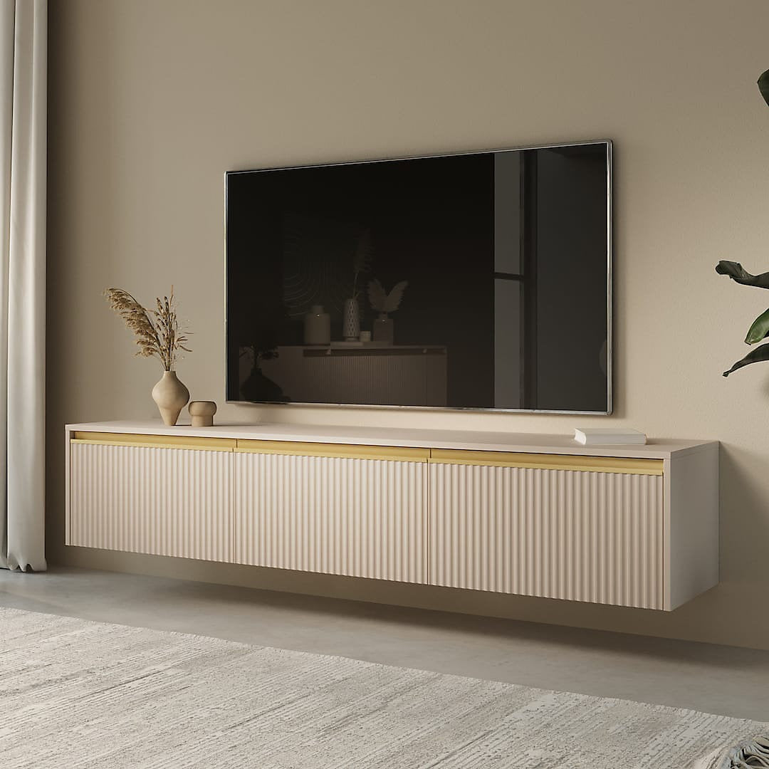 Elegant Beige Royal TV Cabinet H42cm W182cm D39cm - Versatile Media Storage-Furniture Kingdom