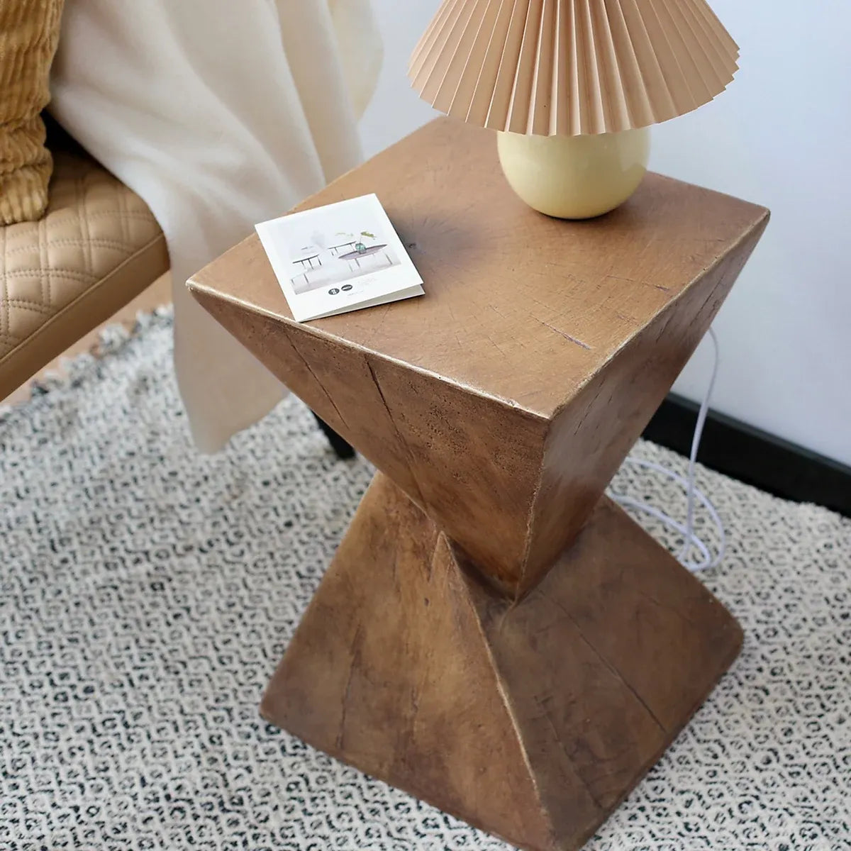 FATIVO Indoor Outdoor Sofa Side Table Pedestal Concrete Accent Table-Furniture Kingdom