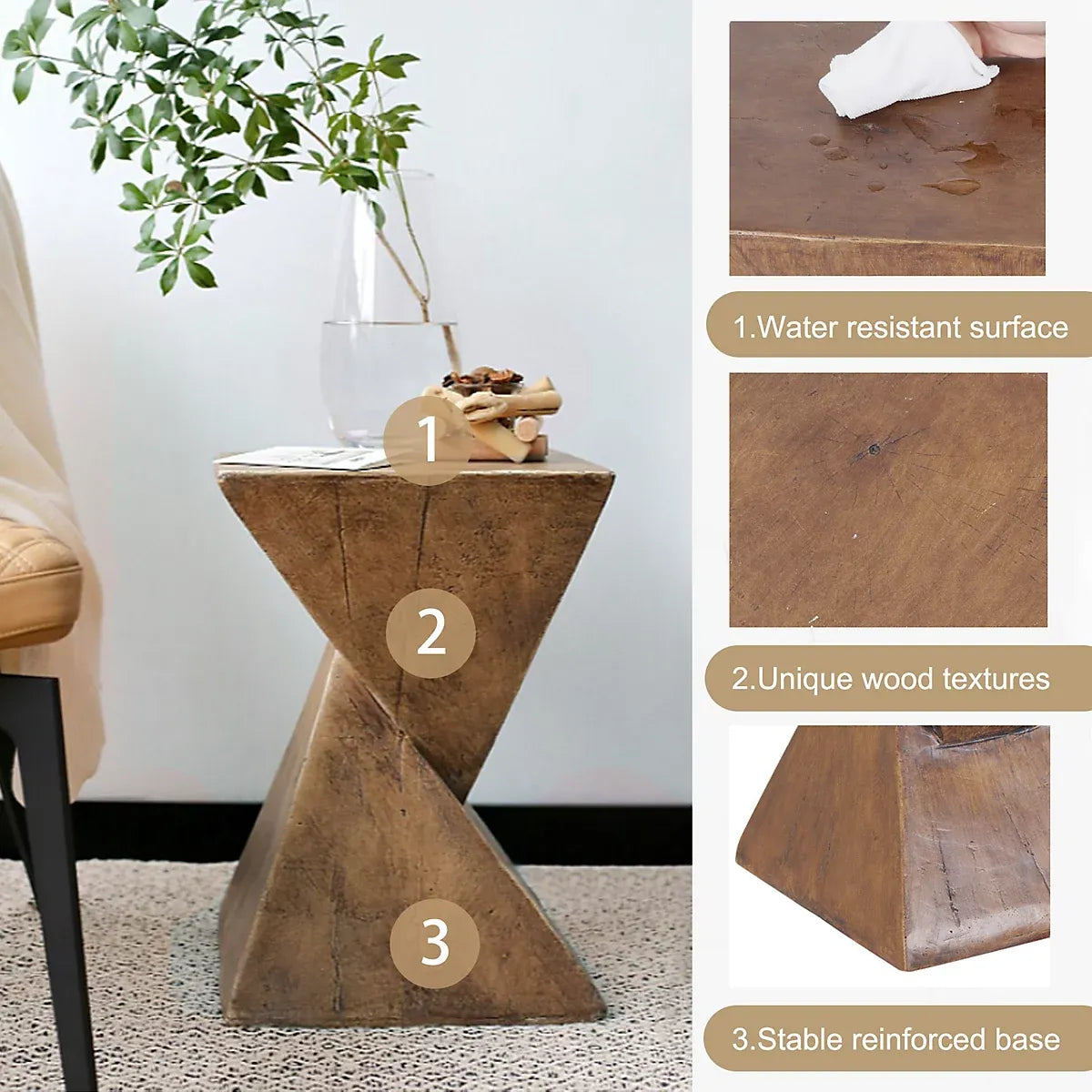 FATIVO Indoor Outdoor Sofa Side Table Pedestal Concrete Accent Table-Furniture Kingdom
