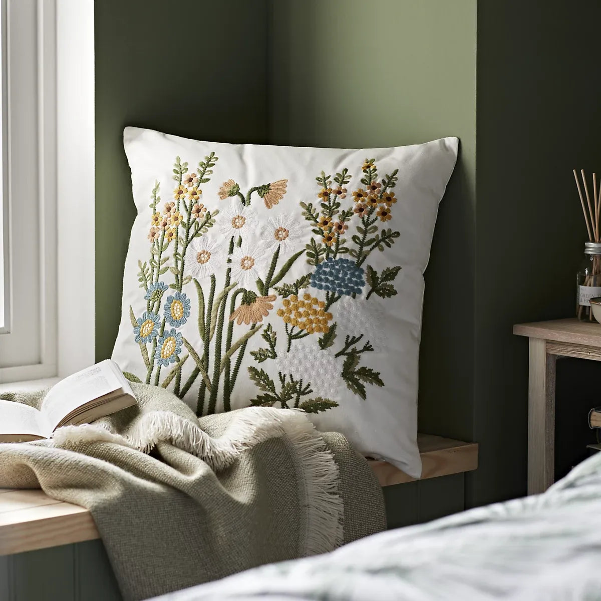 GoodHome Denman Embroidered effect Indoor Cushion, (L)43cm x (W)43cm-Furniture Kingdom