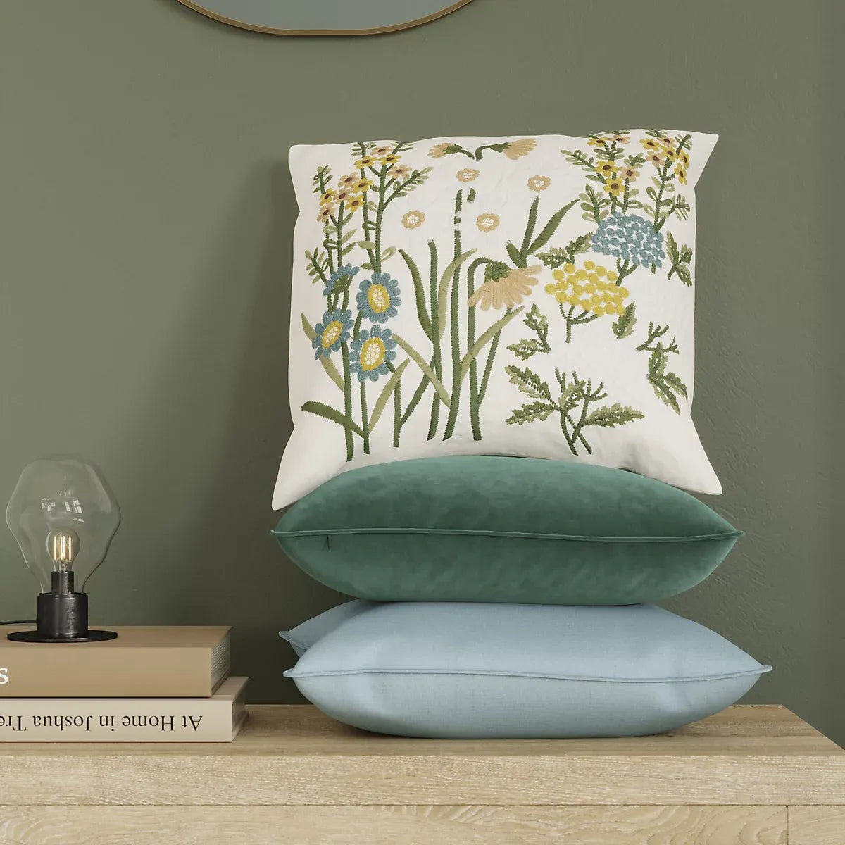 GoodHome Denman Embroidered effect Indoor Cushion, (L)43cm x (W)43cm-Furniture Kingdom