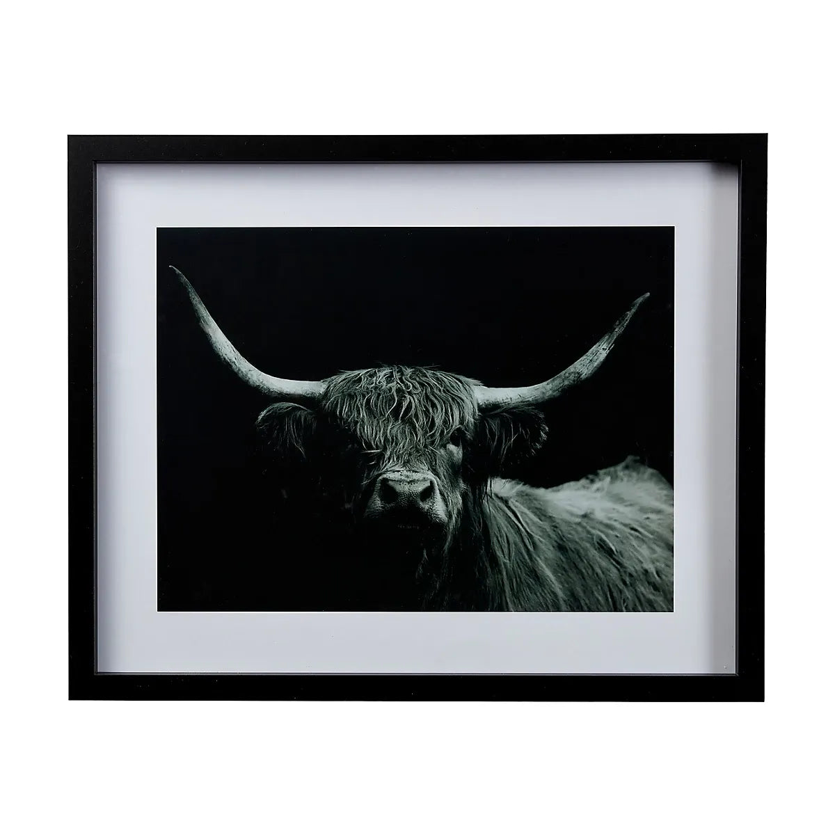 Highland spirit bull Black Framed print (H)43cm x (W)53cm-Furniture Kingdom