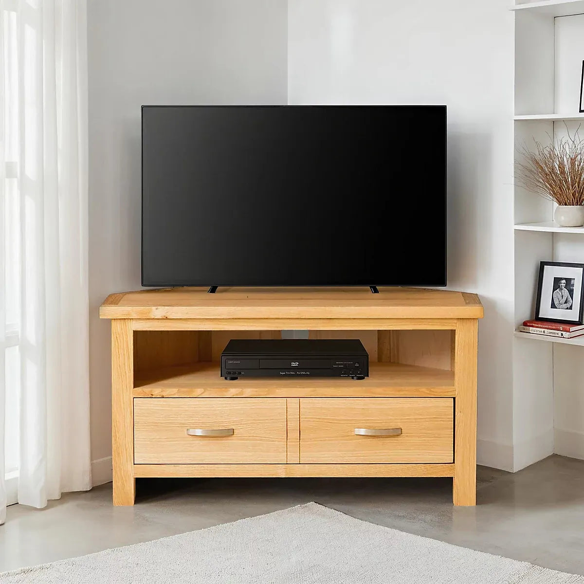 London Oak 90cm Corner TV Unit - Fully Assembled By Roseland Furniture-Furniture Kingdom