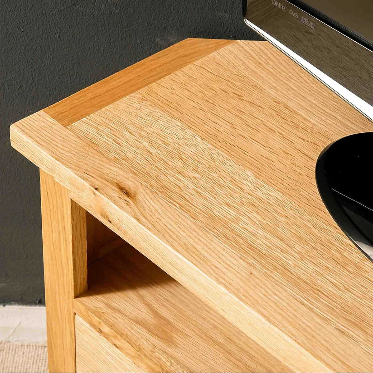 London Oak 90cm Corner TV Unit - Fully Assembled By Roseland Furniture-Furniture Kingdom