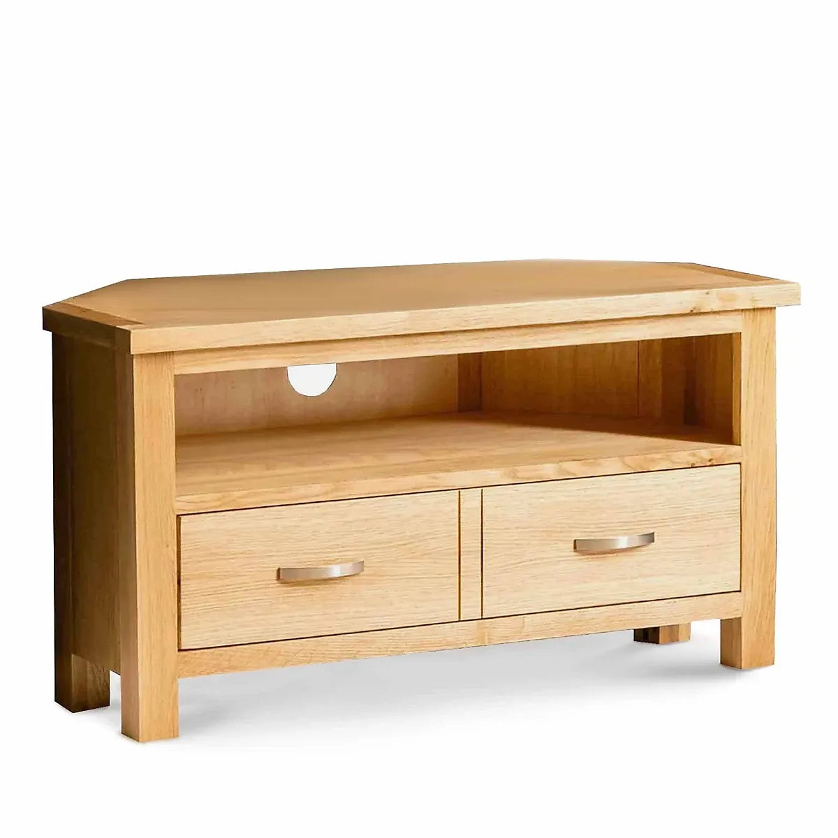 London Oak 90cm Corner TV Unit - Fully Assembled By Roseland Furniture-Furniture Kingdom