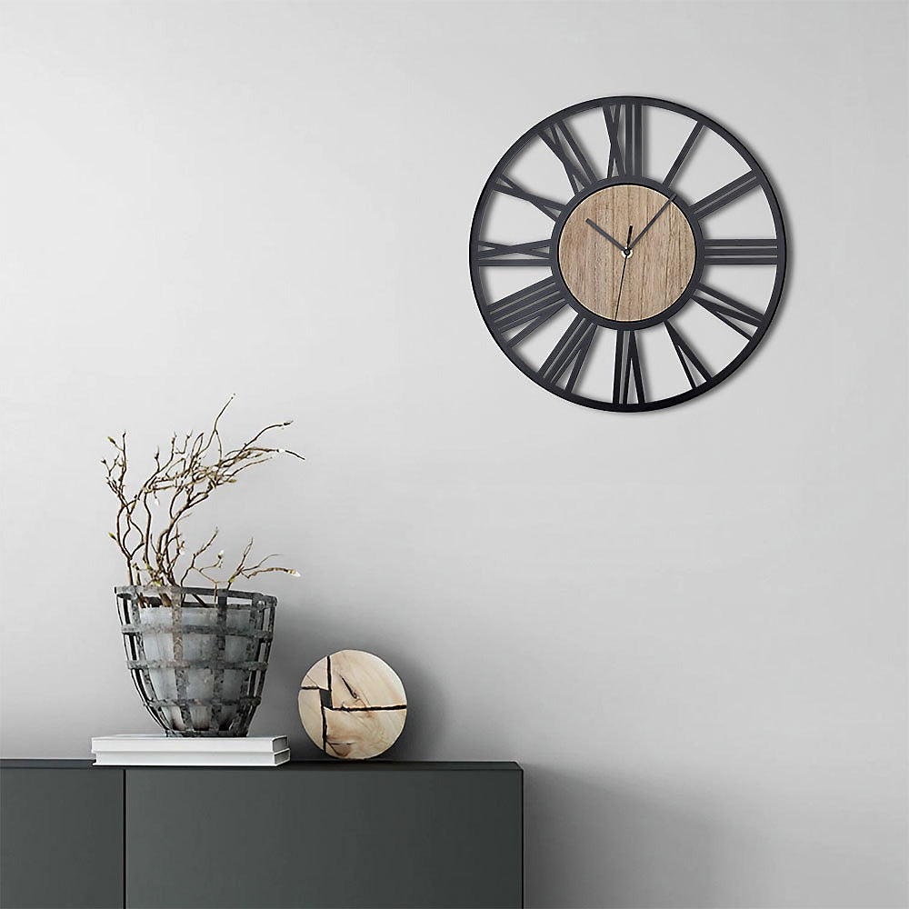 Metal Wood Decorative Wall Clock with Roman Numerals 40 cm-Furniture Kingdom