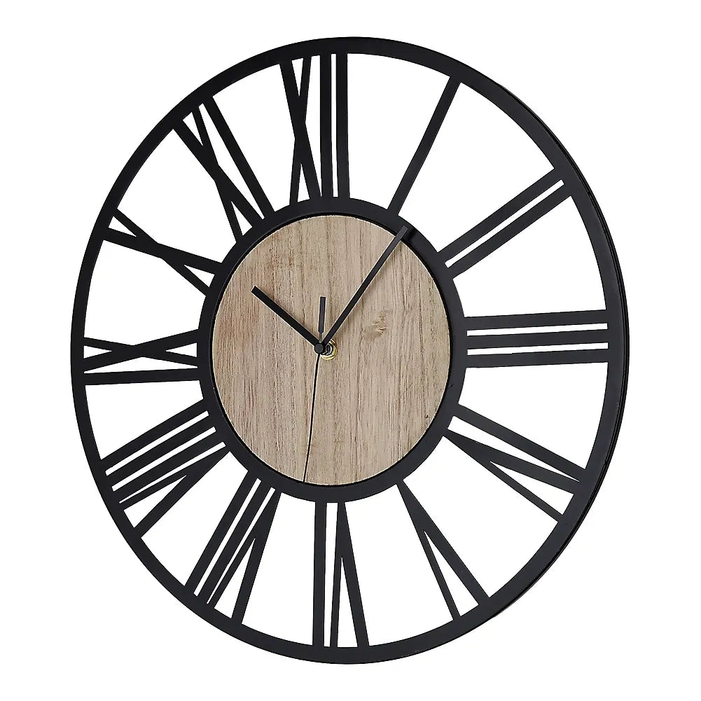 Metal Wood Decorative Wall Clock with Roman Numerals 40 cm-Furniture Kingdom