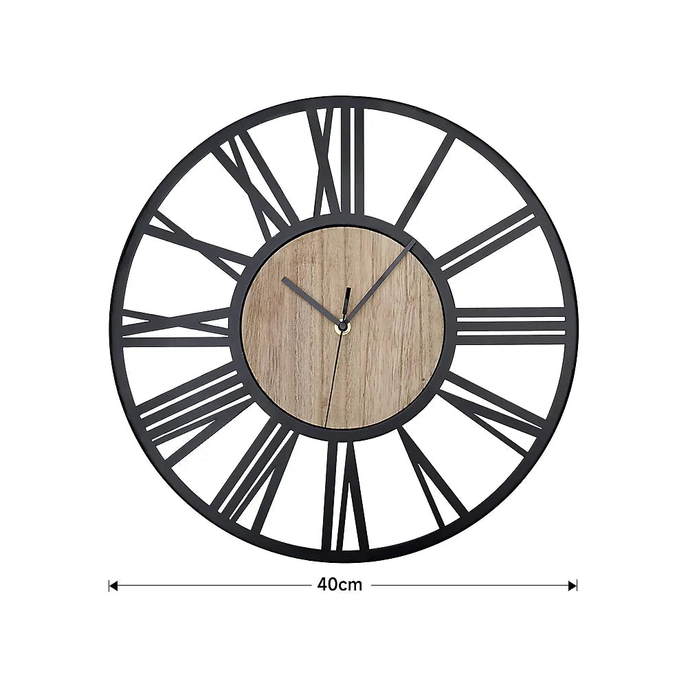 Metal Wood Decorative Wall Clock with Roman Numerals 40 cm-Furniture Kingdom