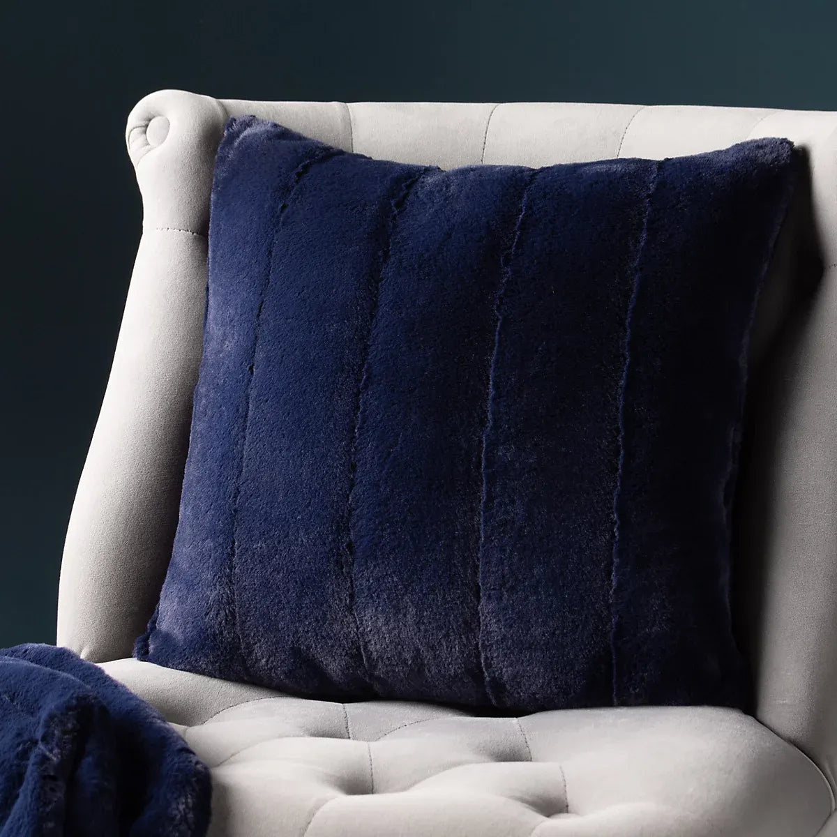 Paoletti Empress Navy Faux Fur effect Indoor Cushion, (L)45cm x (W)45cm-Furniture Kingdom