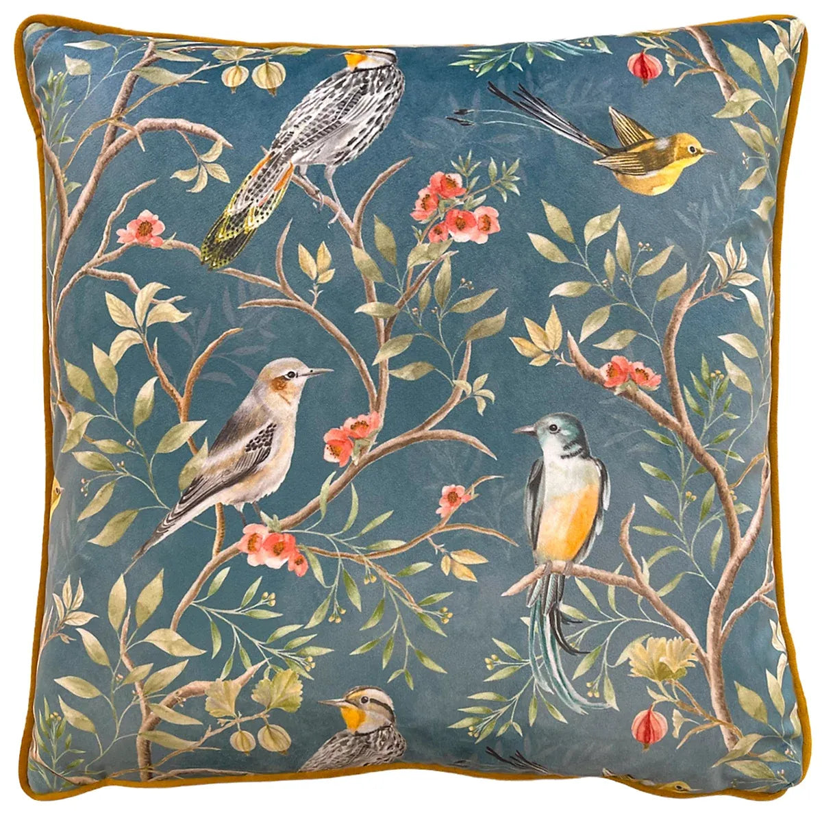 Paoletti Slate Blue Chinoiserie Print effect Indoor Cushion, (L)45cm x (W)45cm-Furniture Kingdom