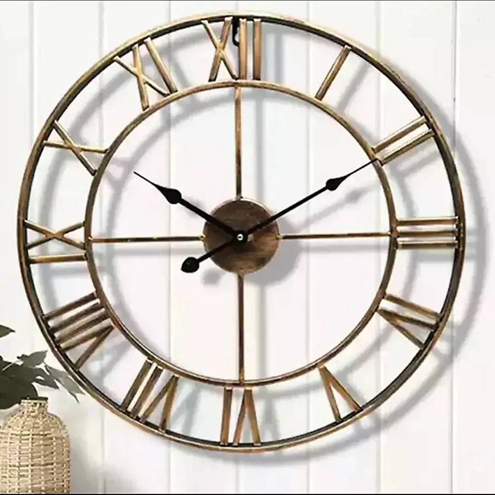 Retro Gold 40cm Wall Clock , 3D Roman Numerals, Silent Quartz-Furniture Kingdom