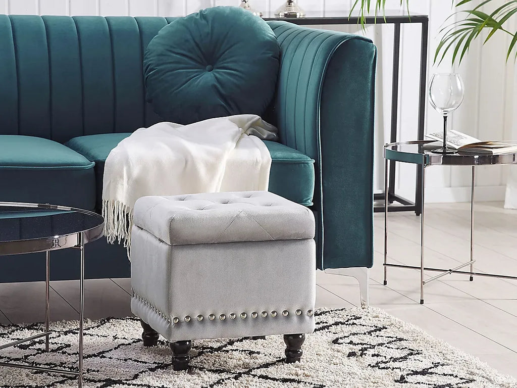 Storage Pouffe LORETTO Velvet Light Grey-Furniture Kingdom