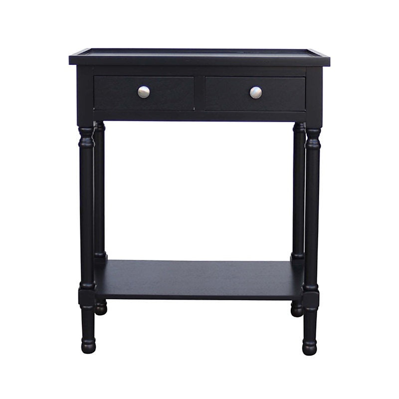 Vanity Living 60cm Black Wooden Console Table For Living Room, 2 Drawers Slim Entry Hallway Table With Shelf Space-Furniture Kingdom