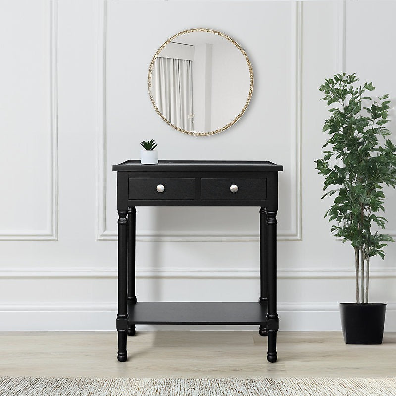Vanity Living 60cm Black Wooden Console Table For Living Room, 2 Drawers Slim Entry Hallway Table With Shelf Space-Furniture Kingdom