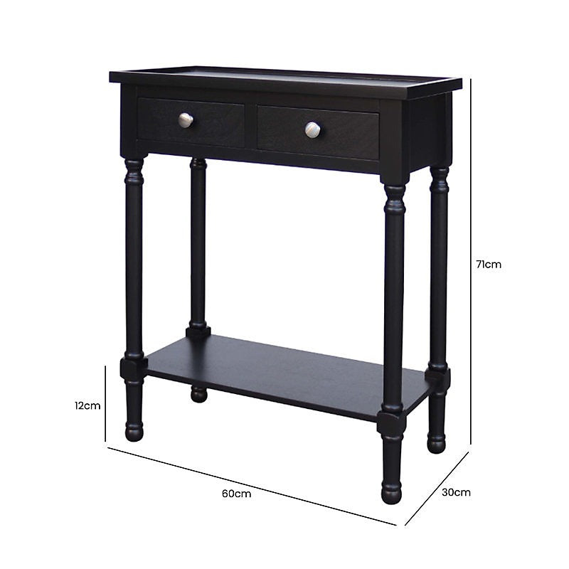 Vanity Living 60cm Black Wooden Console Table For Living Room, 2 Drawers Slim Entry Hallway Table With Shelf Space-Furniture Kingdom