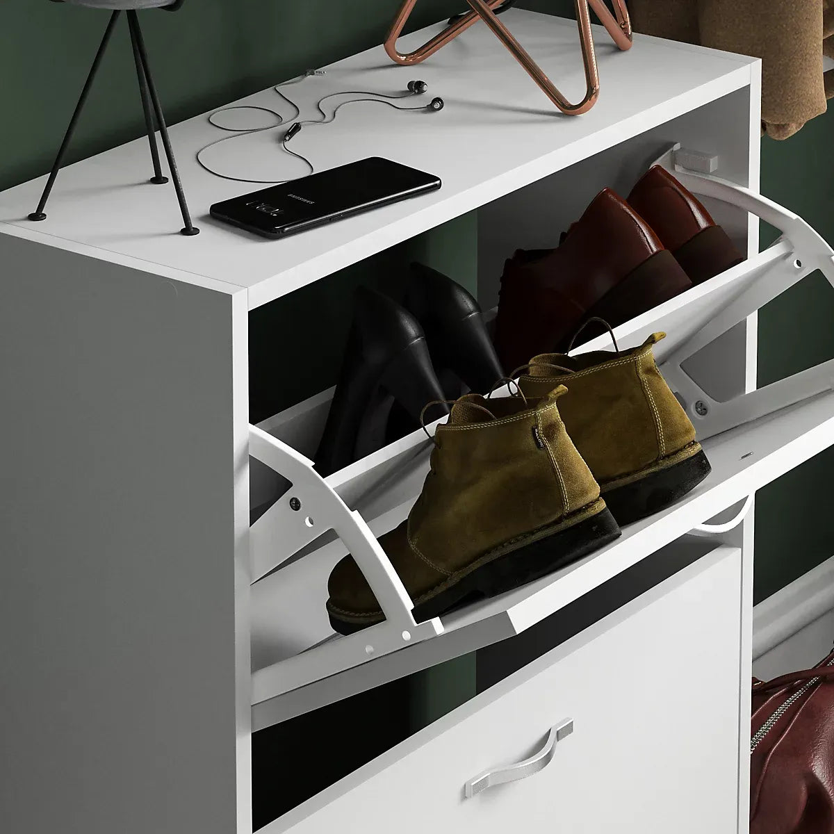 Vida Designs 2 Drawer Shoe Storage Cabinet White-Furniture Kingdom
